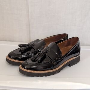 Franco Sarto Carolynn Tassel Black Faux Patent Leather Loafers Size 10 M